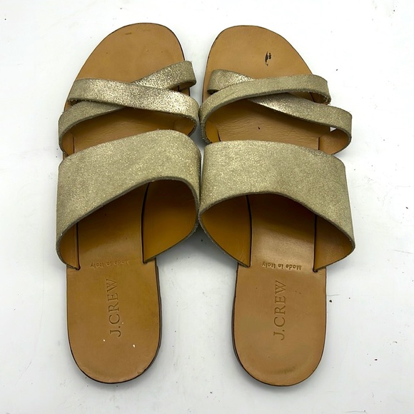 J Crew Bali Gold Leather Slip on Sandals - Picture 1 of 5